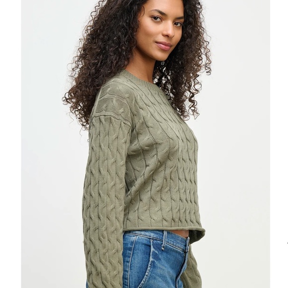 Velvet by Graham and Spencer April Cotton Cable Sweater in Army Green size XS - Picture 5 of 10